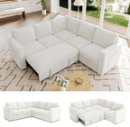 83.5" Sectional Sleeper Sofa with Pull Out Couch, Modern 5 Seat L Shaped Modular Couch, Sectionals Modular Sofa with Storage, Comfy Sectional Couches for Living Room & Apartment, Light Beige