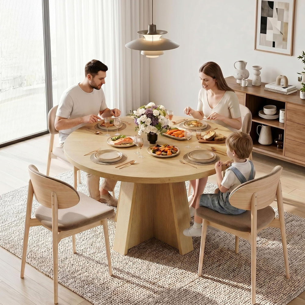 iPormis 47-Inch Round Dining Table for 4-6 People, Modern Wooden Kitchen Tabl...