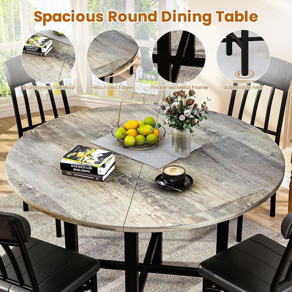 AWQM Round Dining Table Set for 4, Wood Circle Kitchen Table and Chairs Set f...