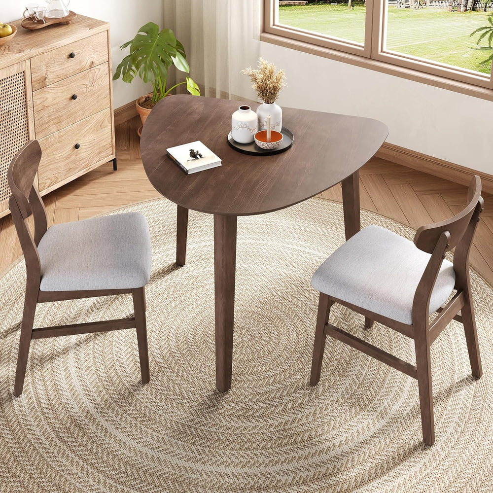 P PURLOVE Modern 3 Piece Table Set, Triangular Table and 2 Curved Wood Chairs...