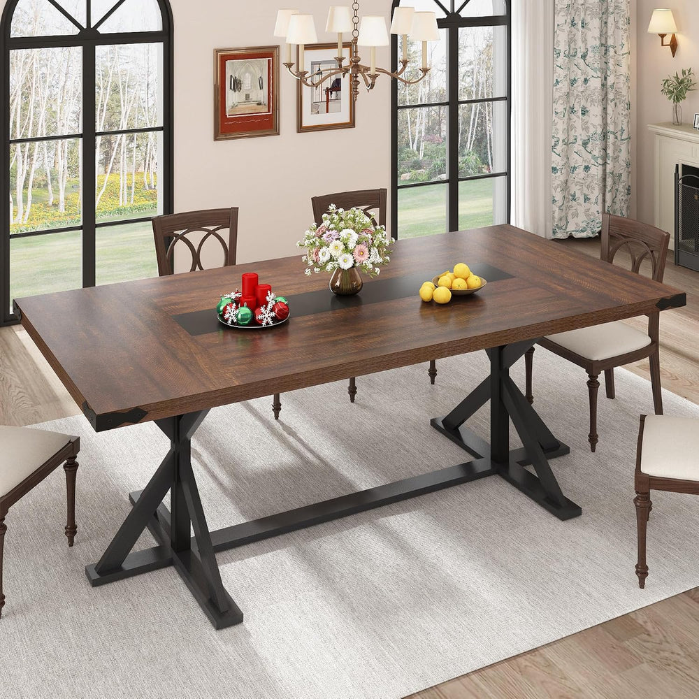 Hlivelood Dining Table for 6 8 People,Rectangular Kitchen Farmhouse Table W/W...