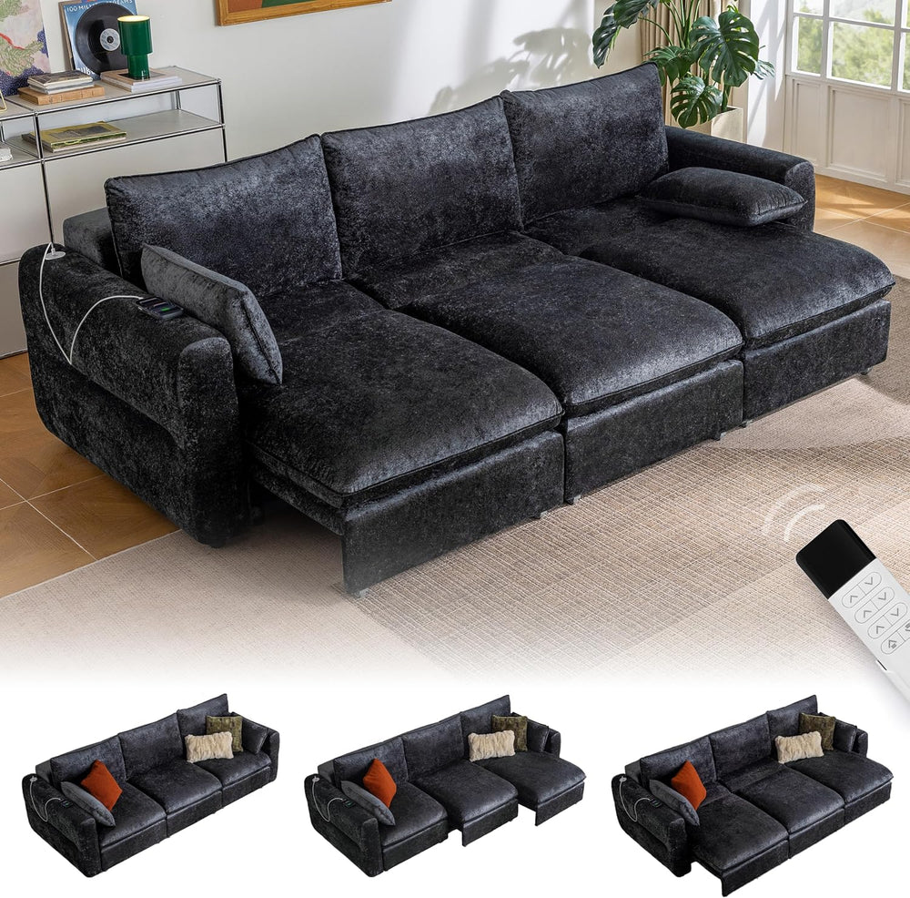 103" Electric Pull Out Sleeper Sofa Bed, 2in1 Power Extendable Couch Bed