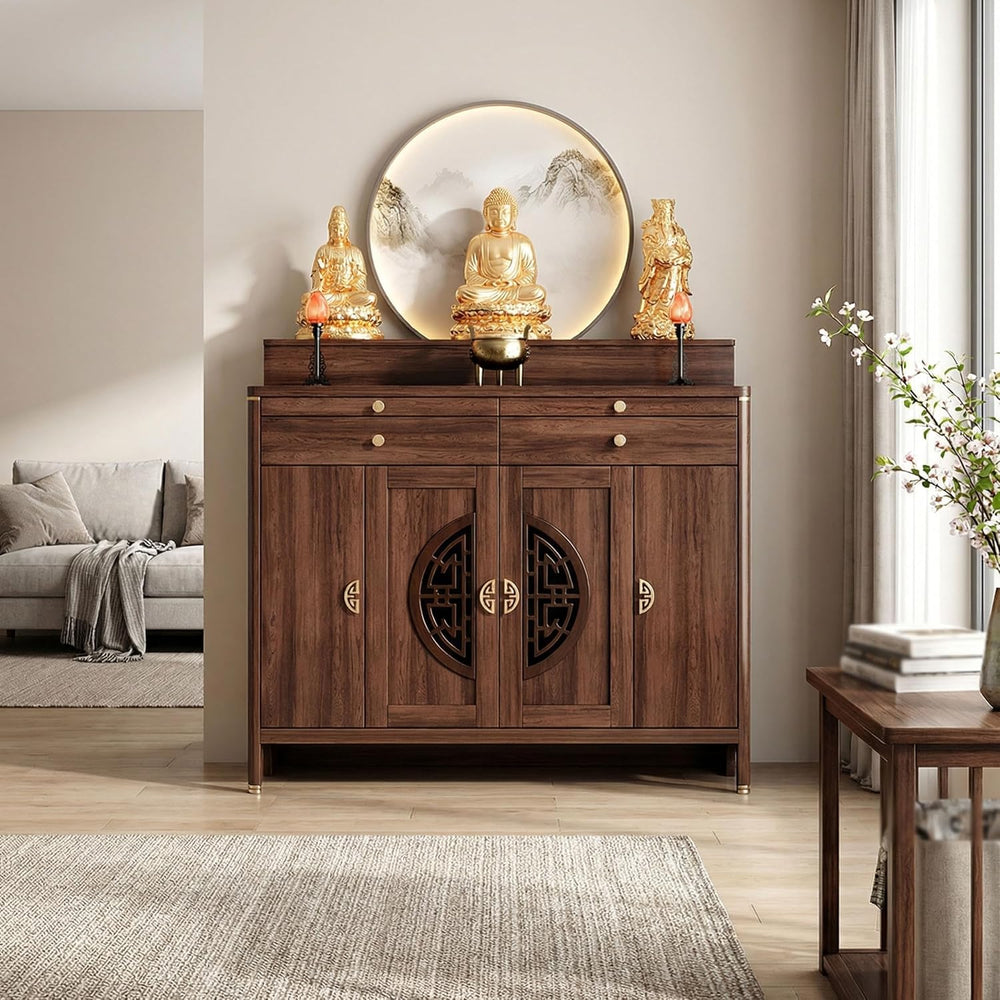 Solid Wood Personal Shrine Altar Table, Prayer Buddhist Niche Incense Table w...