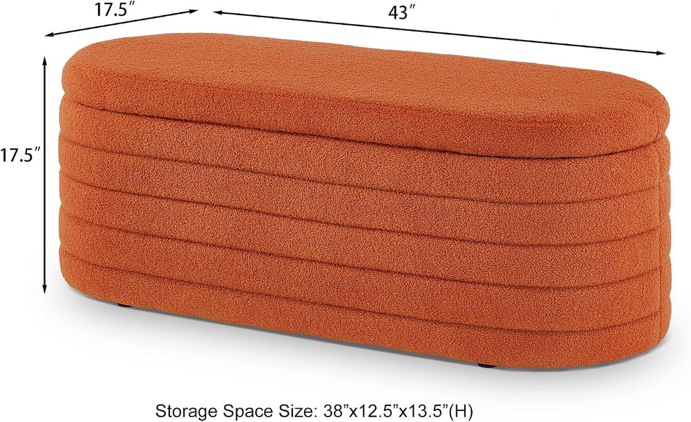 extrasleep Modern 43" Oval Storage Ottoman Bench with Safety Hinge, Upho...