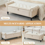Howjoe 51" Bedroom Storage Bench, End of Bed Bench, Chenille Upholstered Benches, Ottoman with Storage, Window Benches with Rolled Arm and Nailhead Trim for Living Room, Entryway, Beige