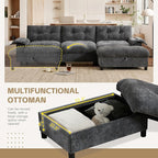 Ball & Cast Modular L Shaped Sectional Sofa W/Movable Storage Ottoman&Dual-Port Charging,4 Seater Chenille Upholstered Couch W/Side Storage Pockets&Cup Holder,for Living Room,Apartment,Dark Gray,104"