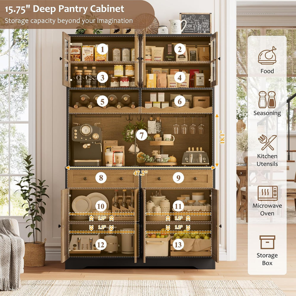 HOSTACK 75" Kitchen Pantry Storage Cabinet, Coffee Bar Hutch Cabinet, Br...