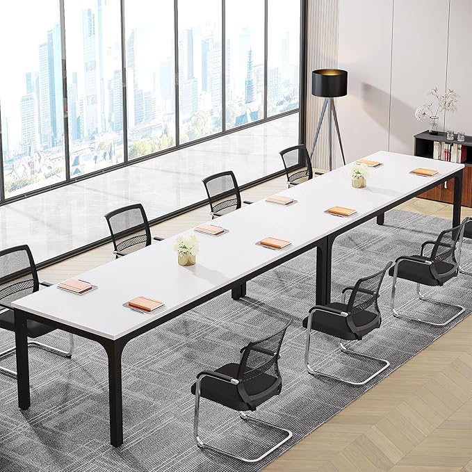 Tribesigns 6.5FT Conference Table, 78.7 Inche Rectangle Meeting Seminar Table, Large Business Tables for 6-8 People (Only Table) (White+Black)