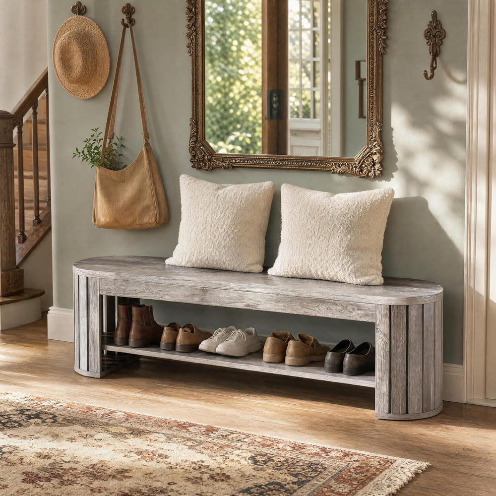 Tribesigns 63'' Shoe Storage Bench,Wooden Narrow 2-Tier Entryway Benc...