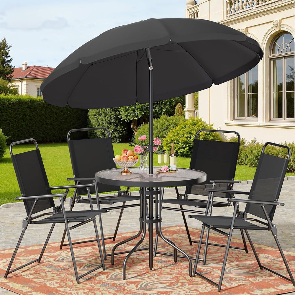 Shintenchi 6 Piece Patio Dining Set with Umbrella, Outdoor Furniture Set with...
