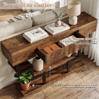 47.3" Console Table with Fluted Drawers, 3-Tier Modern Entryway Table with Geometric Black Metal Frame, Luxury Sofa Table for Living Room, Hallway, Foyer（Walnut Oak