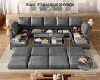 SITJOY 145" Faux Leather Modular Sectional Sofa with Storage, Mid Century Modern Sectional Couches for Living Room, Soft Padded Armrests, 11 Seat U Shaped Sofa Set with Chaise, Gray