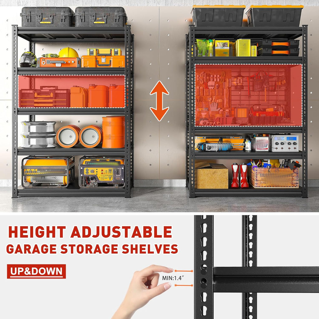 REIBII Garage Shelving 72" H Storage Shelves, 5-Tier Metal Shelving Adjustable Shelfs, Storage Shelves Heavy Duty Load 2500 LBS for Warehouse, Basement, Pantry, 72" H x36 W x18 D, 2 Pack