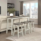 Lexicon Bar Table Set for 3, Small Kitchen Table Set Kitchen Island Table with 3 Saddle Bar Stools, 4 Piece Dining Table Set for Breakfast Nook, Living Room, Apartment, Pub Height, White/Coffee