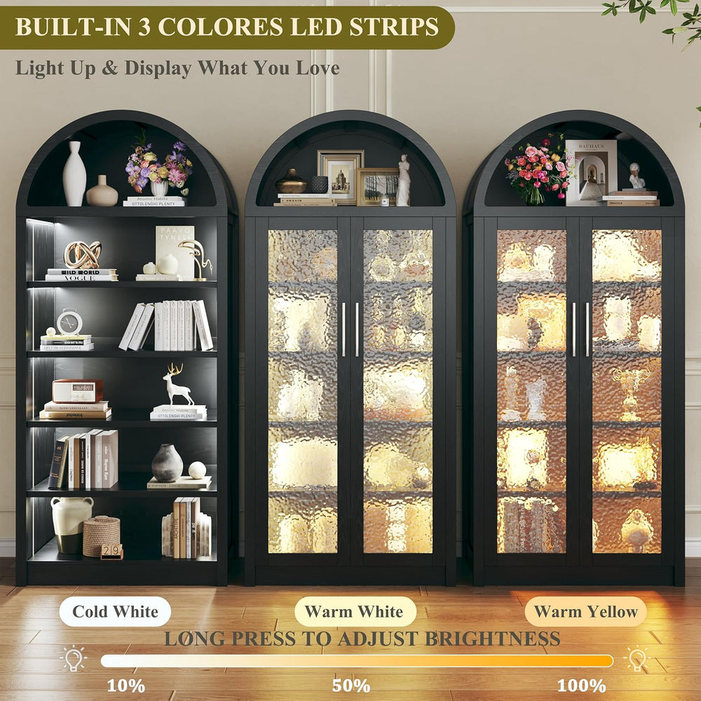 HUAHUU Arched Kitchen Pantry Cabinet, 71" Tall Pantry Storage Cabinet wi...