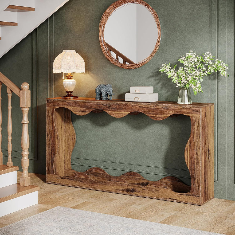 Tribesigns 63 Inches Farmhouse Console Table with Storage, Couch Table Behind...
