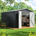 10x10 FT Outdoor Storage Shed, Metal Tool Garden Shed with Updated Frame Structure and Lockable Doors, Ideal for Backyard Garden Patio Lawn, Grey
