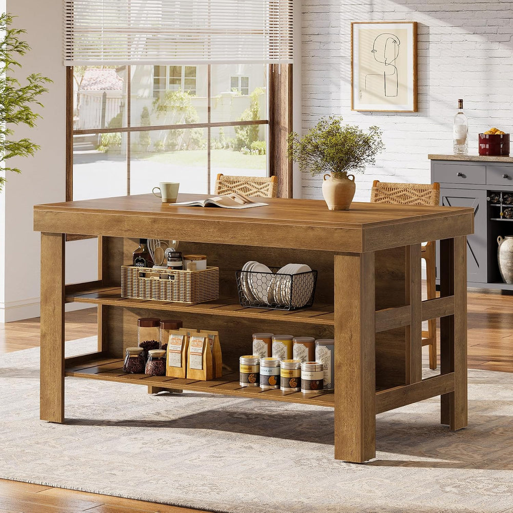 Tribesigns Kitchen Island with Storage and Seating, Farmhouse Large Stationar...