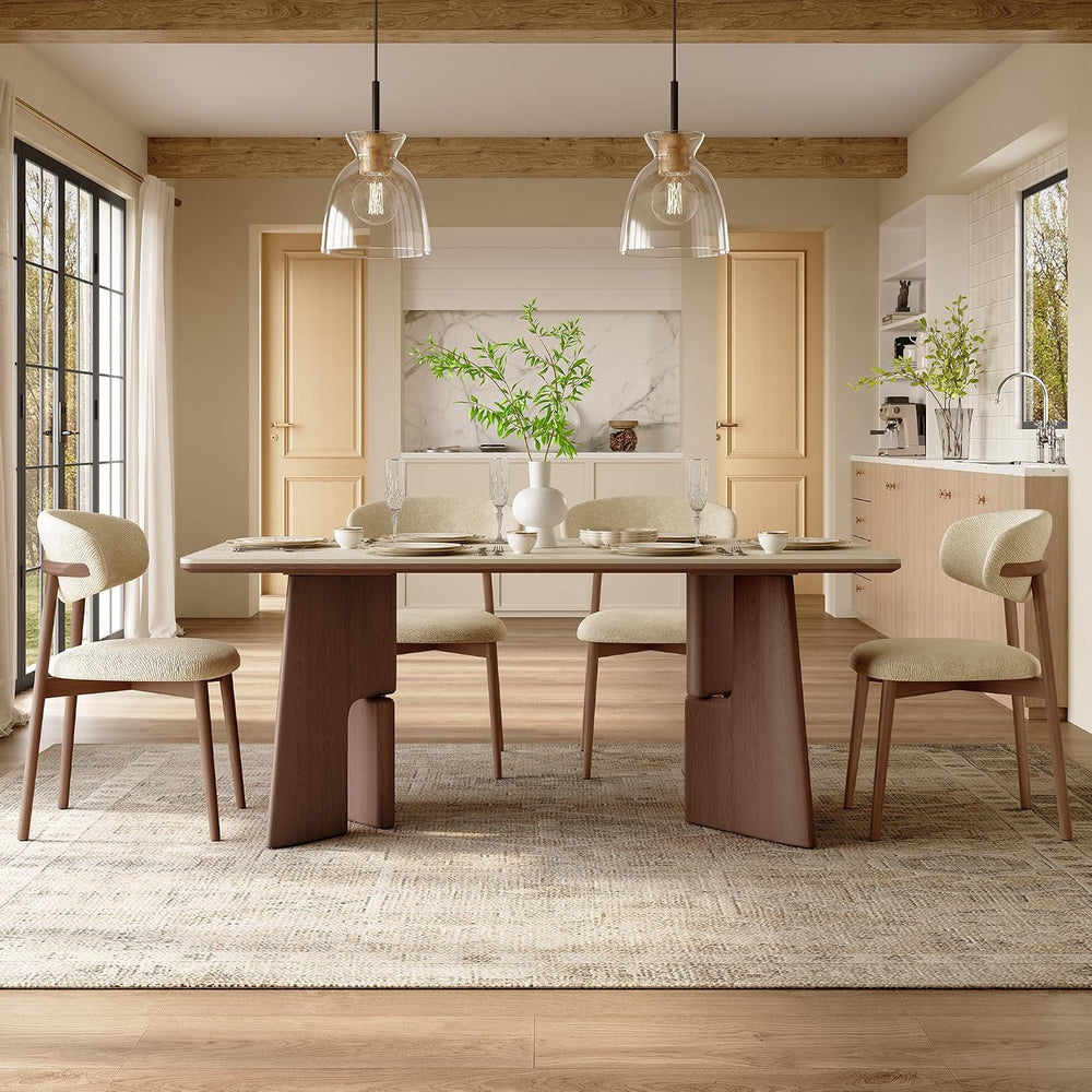 71" Modern Sintered Stone Dining Table for 6-8, Solid Wood Base Rectangu...