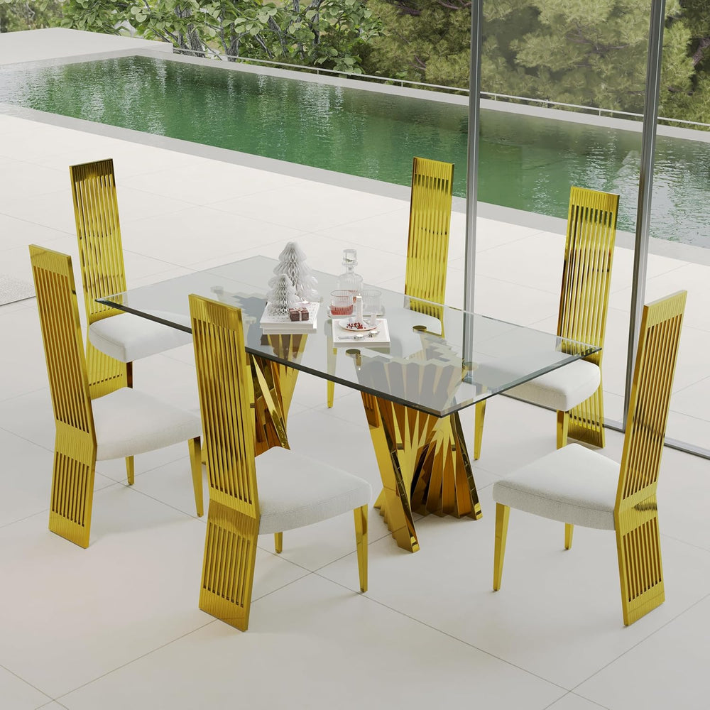 White and Gold Dining Chairs Set of 2, Upholstered Boucle Dining Room Chairs ...
