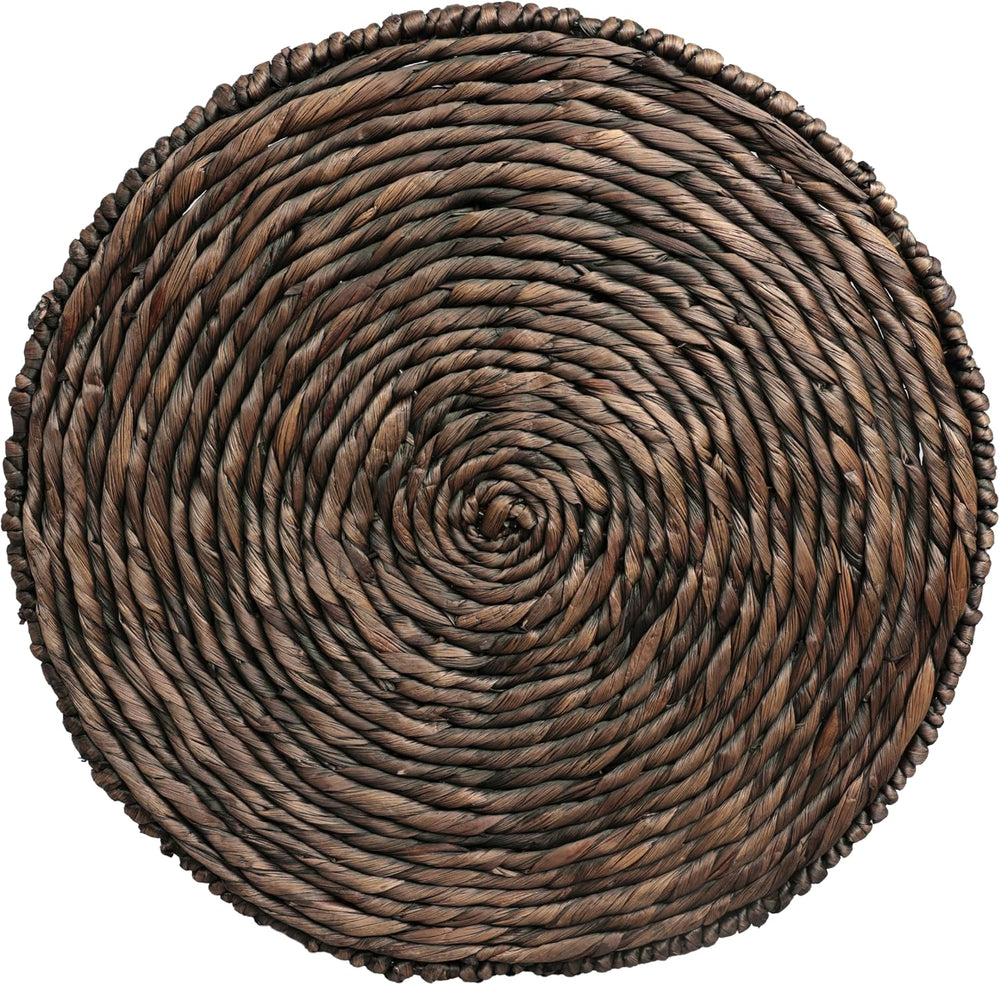 JONATHAN Y Marisol Round Brown Woven Water Hyacinth Side Table with Iron Fram...