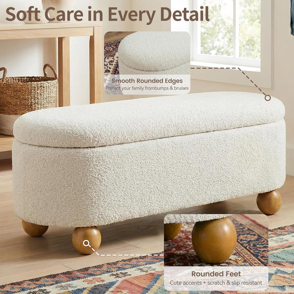 VKNOW 44.8" Storage Ottoman Bench End of Bed Bench with Hinge, Beige | C...