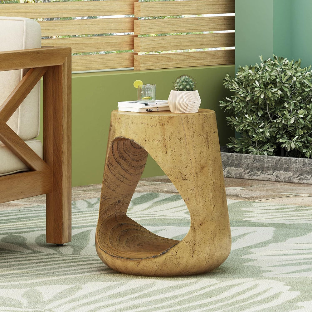 SSLin Round Hollow Side Table Distressed Brown Wood Grain End Table Fully Ass...