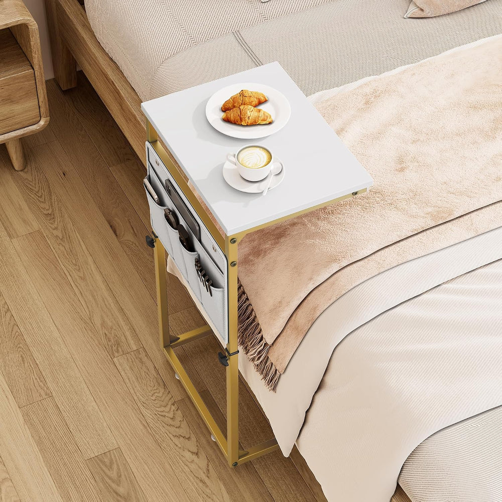Vagusicc C Shaped End Table, 33'' Tall Side Table for Couch, Adjustab...
