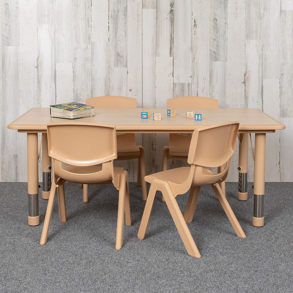 EMMA + OLIVER Natural 47.25x23.5 Activity Table Set with 4 Chairs | Plastic T...