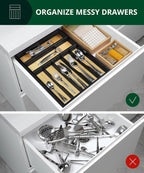 ROYAL CRAFT WOOD Luxury Bamboo Kitchen Drawer Organizer - Silverware Organizer - Utensil Holder and Cutlery Tray with Grooved Drawer Dividers for Flatware and Kitchen Utensils (7 Slot)