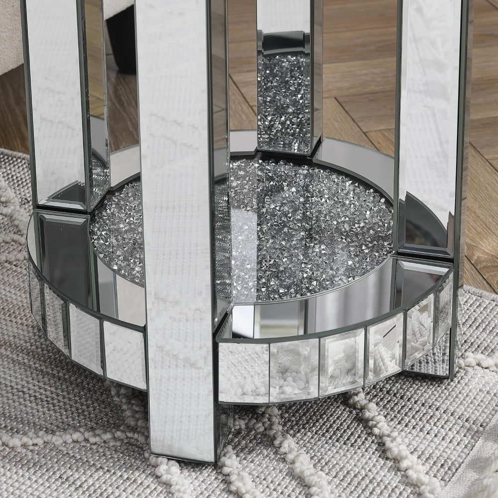 Silver Mirrored 3 Piece Living Room Table Set, Modern 2 Tier Rectangle Center...