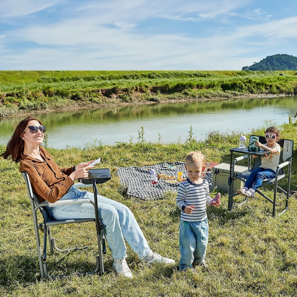 Portal Director Camping Chair with 2-Way Rotating Side Table, 300 lb, Gray | ...