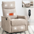 Anwick 360° Swivel Rocker Recliner Chair with Heat and Massage, Manual Upholstered Recliner for Small Spaces, Fabric Glider Nursery Chair with Side Pockets for Living Room (Khaki)