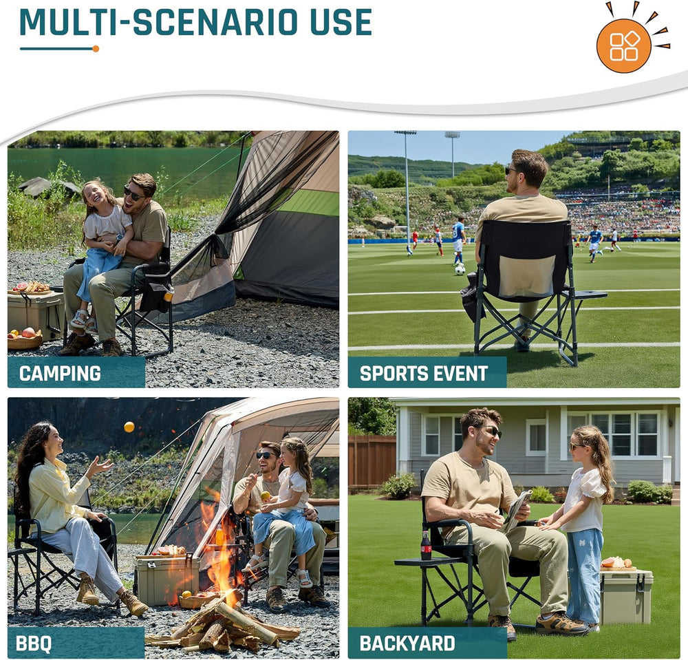 DMH OUTDOORS Camping Directors Chair with Side Table & Breeze Mesh Backre...