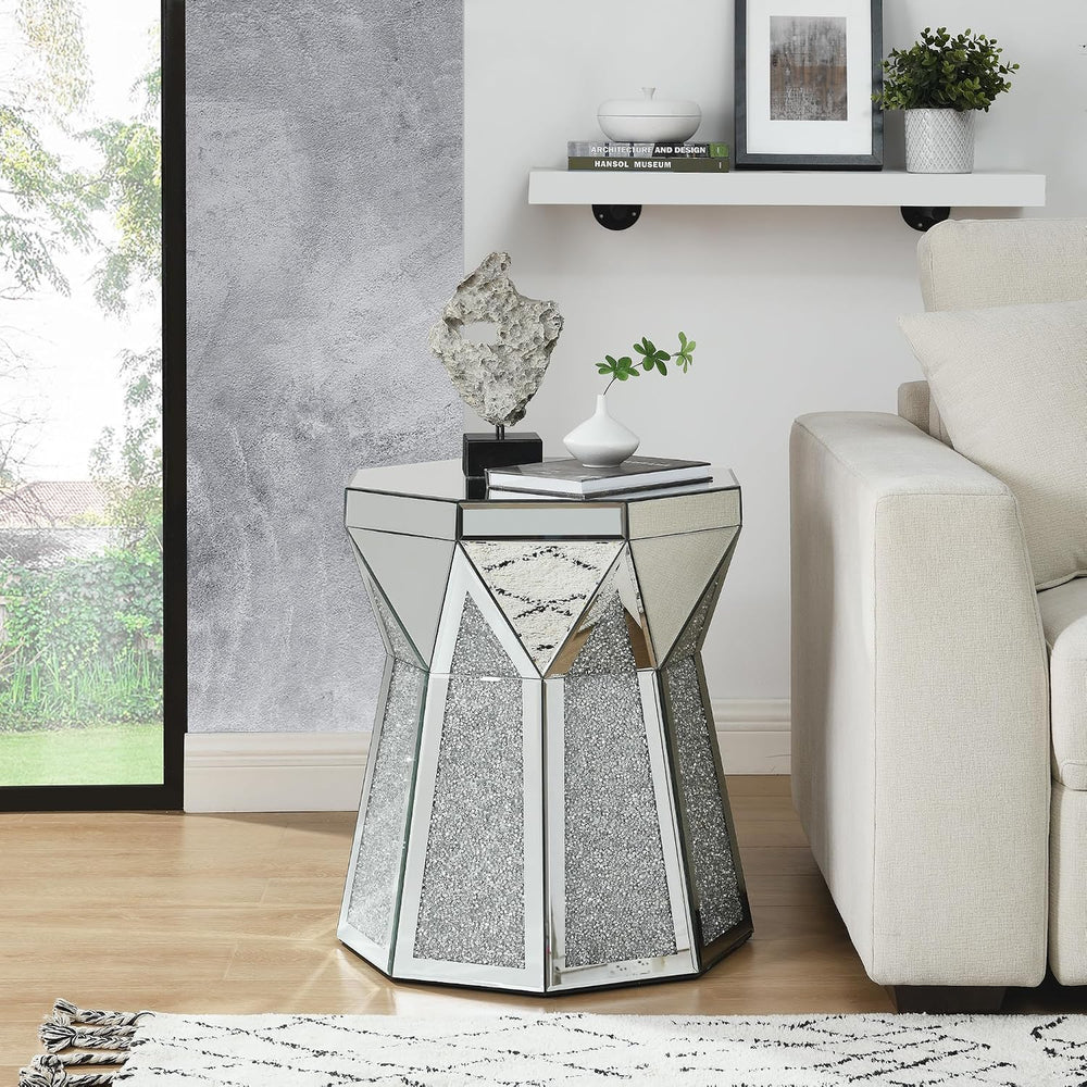 Mirrored End Tables with Polygonal Shaped,Mirrored Sofa Bedside Table Accent ...