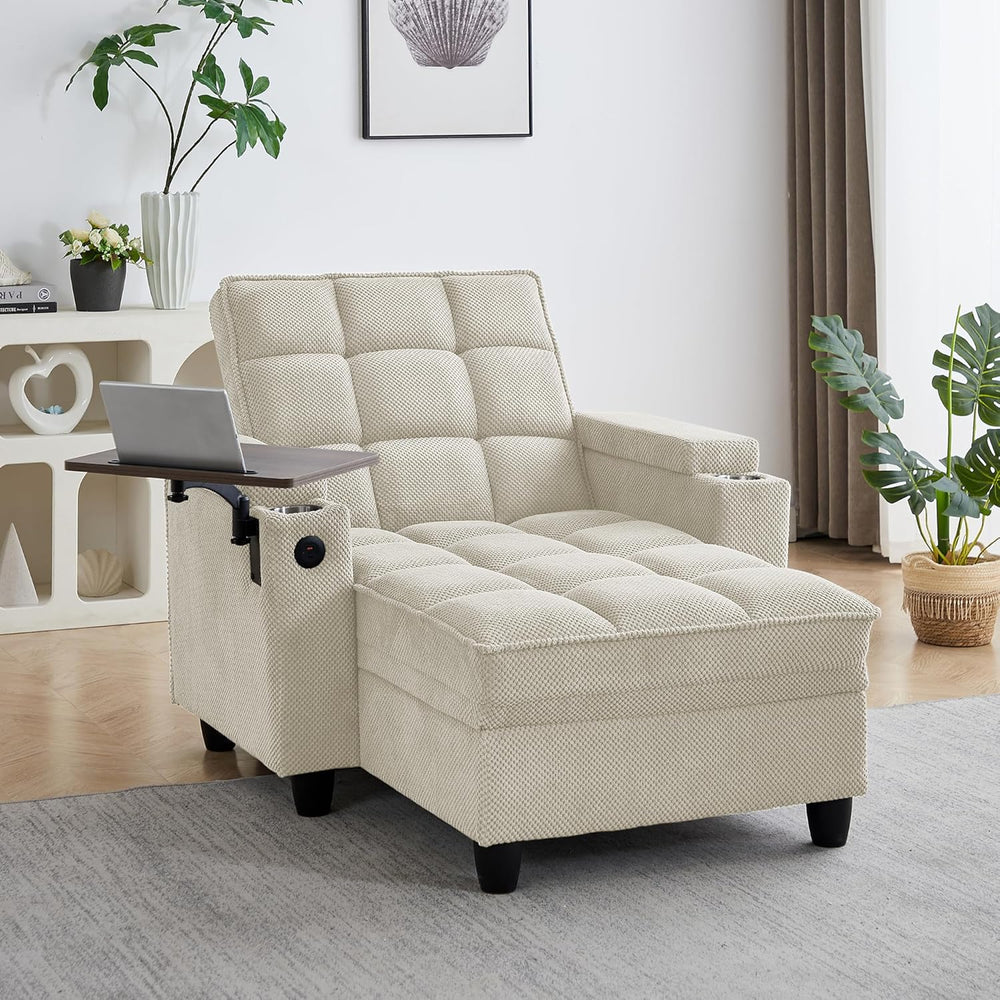 Oversized Recliner Chair with Swivel Tray Table, Modern Tufted Linen Fabric S...