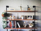 Industrial Ladder Shelves, Wall Mounted Rustic Bookshelf, Retro Wood Metal Pipe Industrial Shelves (Weathered Brown, 5 Tier - 10" D x 48" W x 70" H)