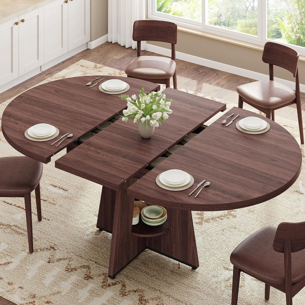 Extendable Dining Table, Round Kitchen Dining Room Dinner Table with for 4 6 ...
