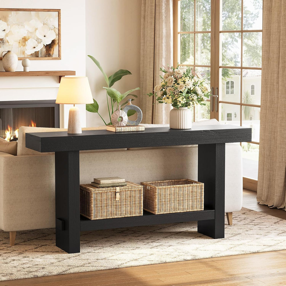 63-Inch Solid Wood Console Table, 2-Tier Narrow Farmhouse Entryway Table for ...