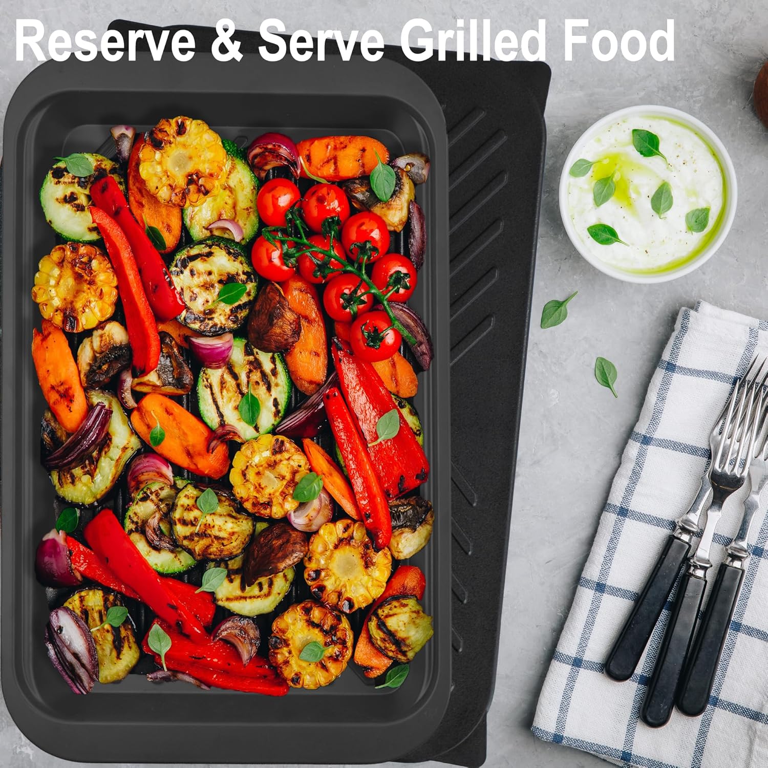 Bamboo Grilling Prep and Serve Trays with lid, BBQ Tray for Marinating Raw and Cooked Food, Diswasher Safe Nesting Trays Black in Red