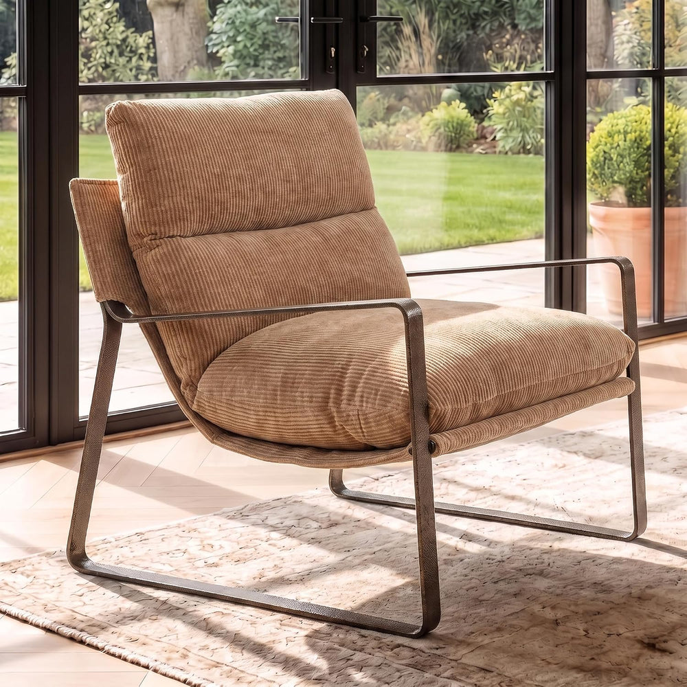 HEAH-YO Modern Chenille Accent Armchair with Brass Frame, Upholstered Lounge ...