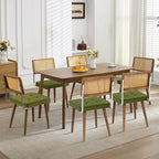 GarveeHome Natural Rattan Dining Chairs Set of 2, Velvet Upholstered Kitchen Chairs with Tall Cane Backrest and Strong Wood Legs for Dining Room, Kitchen, Restaurant, Green