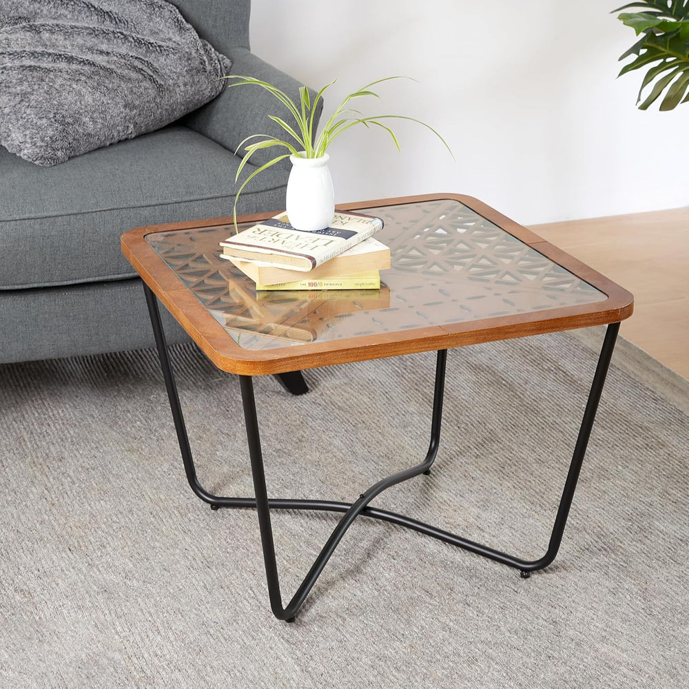 Christopher Knight Home Lyle Industrial Coffee Table with Geometric Glass Top...
