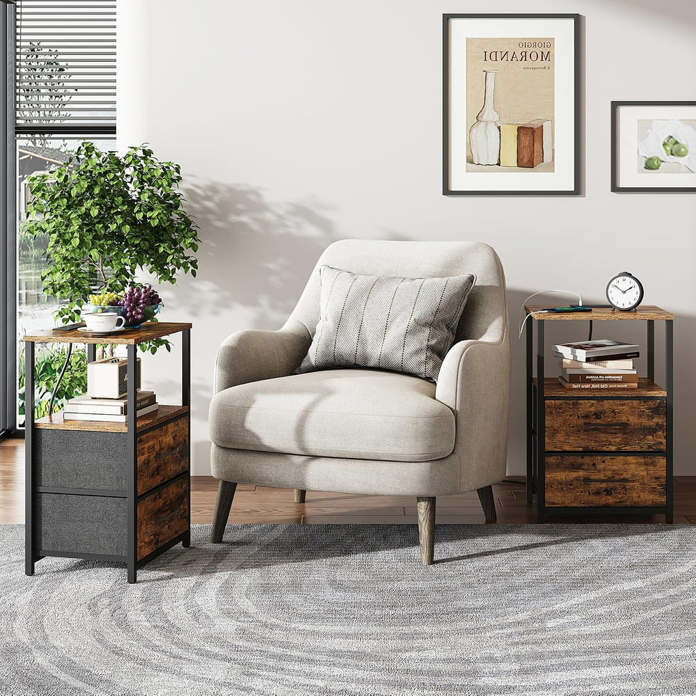 TUTOTAK Nightstands Set of 2, End Table with Charging Station