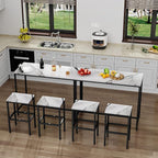 Aklaus Bar Table Set,44" White Faux Marble Top Bar Table and Chairs Set,Counter Height Bar Table with 2 Bar Stools,3 Piece Kitchen Breakfast Table for Living Room Dining Room Apartment