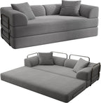 Cloud Boneless Couch Futon Sofa Bed, 5-in-1 Convertible Sofa Bed Pull Out Couch Sleeper Sofa Compressed Loveseat, 70" High-Density Sponge & Corduroy Fabric Futon Daybed for Living Room Bedroom (Gray) | 5-in-1 Convertible