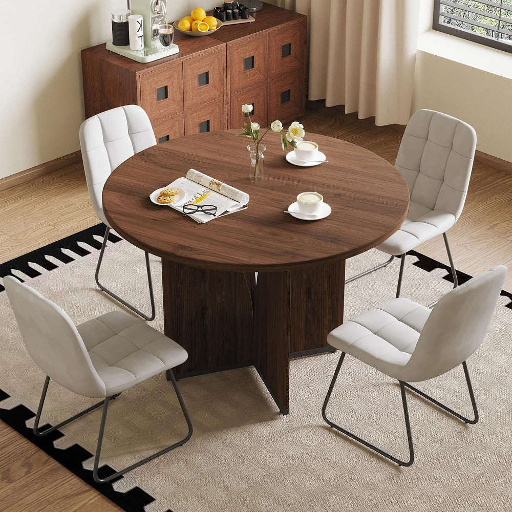 HIPIHOM Modern Round Dining Table Set for 4, 39.4" Walnut Kitchen Table ...