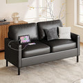 STHOUYN 56" W Faux Leather Loveseat w/ 2 USB, Black Love Seat w/Side Pockets, Small Loveseat for Small Space, Leather Couch for Bedroom, Apartment, Dorm, Black