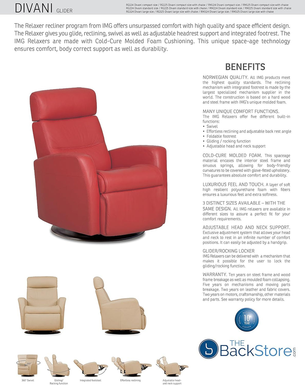 IMG Divani RG 225 Medium Glider Relaxer Rocking Recliner Swivel Chair - Trend...