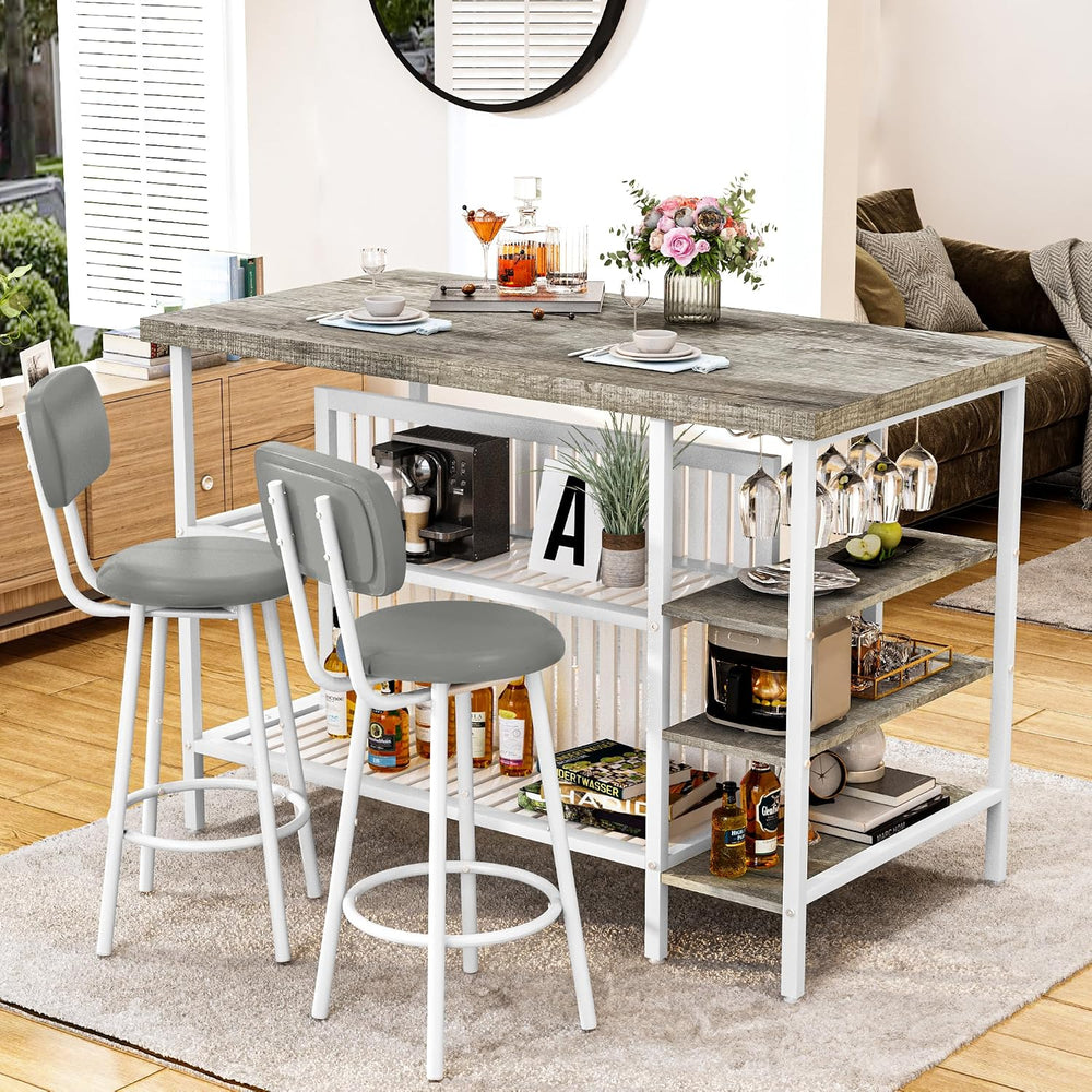 DKLGG 3 Piece Dining Table Set for 2,Kitchen Island with Seating & Storag...